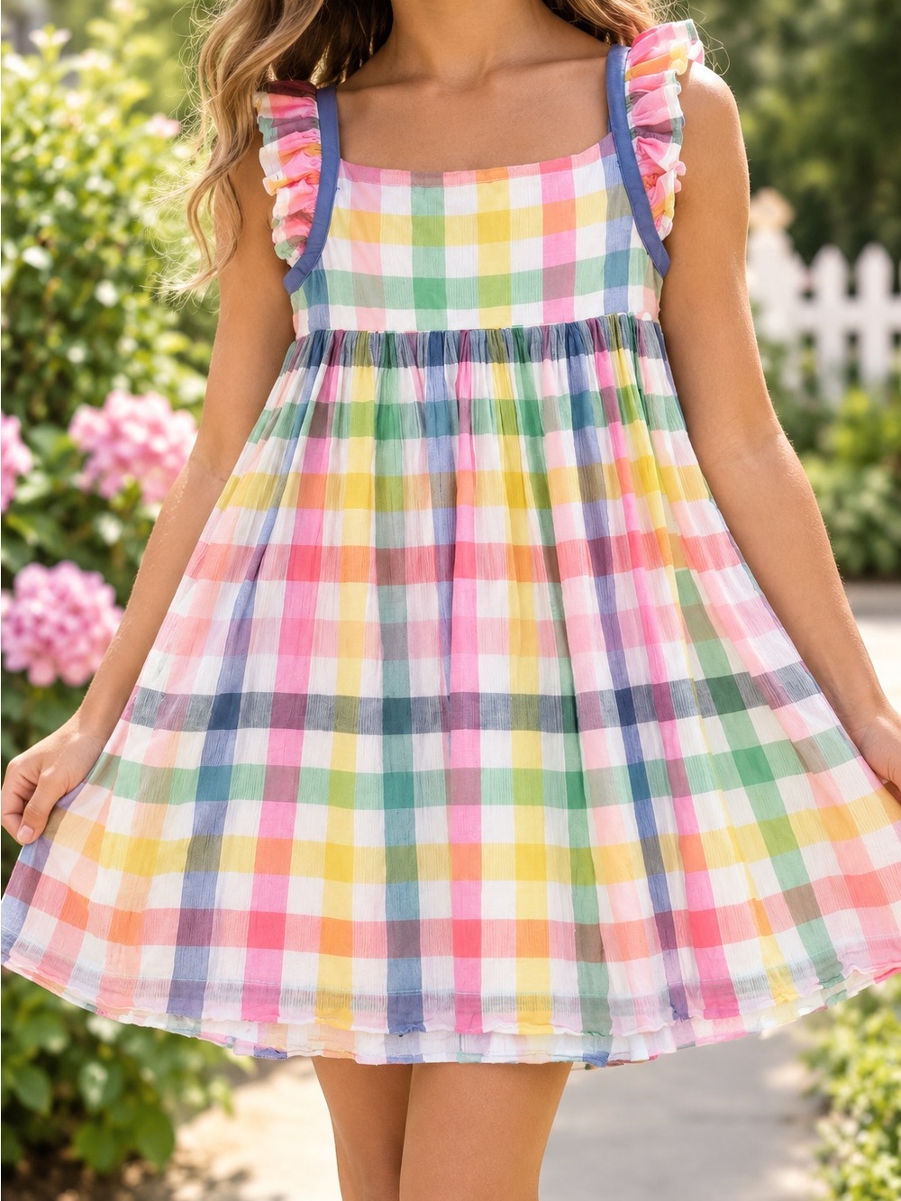 🌈 Mini Boden Girls Multicolor Gingham Dress | Size 7/8Y